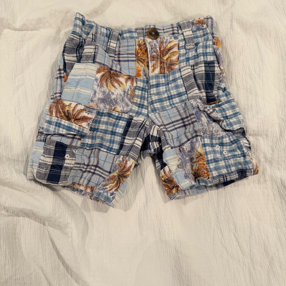 Y2K Old Navy Blue and Tan‎ Patchwork Cargo Shorts